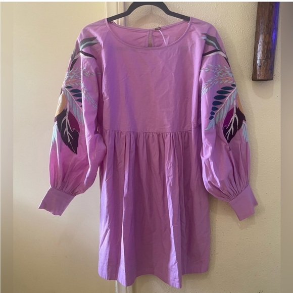 Free people mini obsessions embroidered sleeve oversized woman's dress size M - Picture 2 of 5